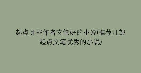 起点哪些作者文笔好的小说(推荐几部起点文笔优秀的小说)