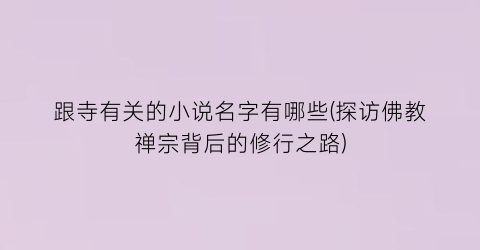 跟寺有关的小说名字有哪些(探访佛教禅宗背后的修行之路)