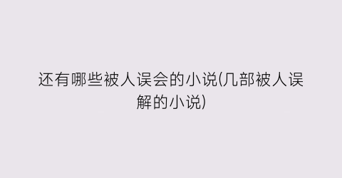 还有哪些被人误会的小说(几部被人误解的小说)