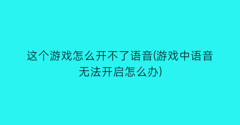 “这个游戏怎么开不了语音(游戏中语音无法开启怎么办)