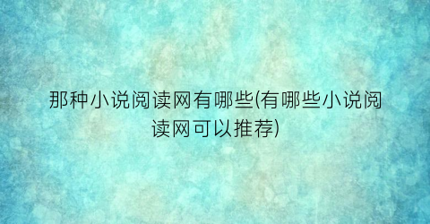 那种小说阅读网有哪些(有哪些小说阅读网可以推荐)