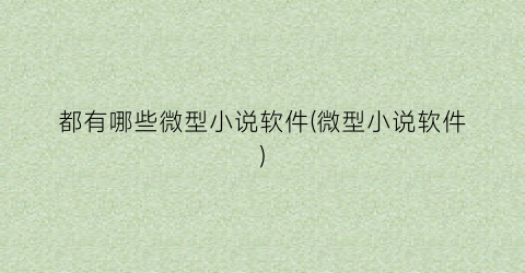 都有哪些微型小说软件(微型小说软件)