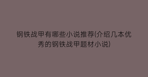 钢铁战甲有哪些小说推荐(介绍几本优秀的钢铁战甲题材小说)