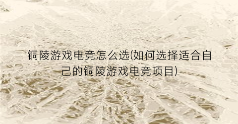 “铜陵游戏电竞怎么选(如何选择适合自己的铜陵游戏电竞项目)