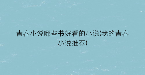 青春小说哪些书好看的小说(我的青春小说推荐)