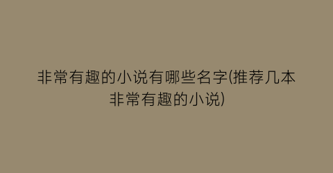 非常有趣的小说有哪些名字(推荐几本非常有趣的小说)
