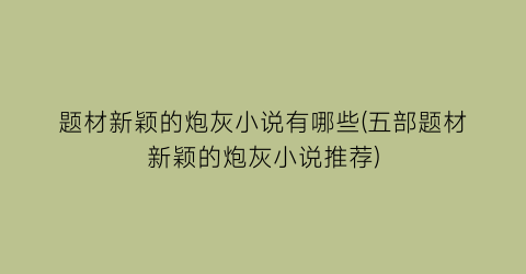 题材新颖的炮灰小说有哪些(五部题材新颖的炮灰小说推荐)