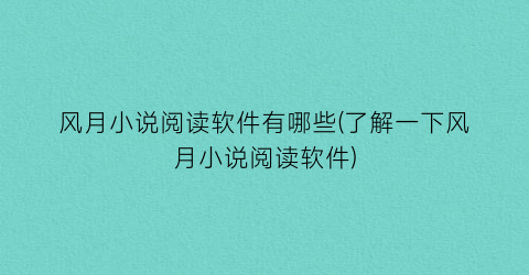风月小说阅读软件有哪些(了解一下风月小说阅读软件)