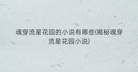 魂穿流星花园的小说有哪些(揭秘魂穿流星花园小说)