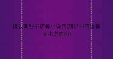 魏县哪些书店有小说卖(魏县书店里有卖小说的吗)