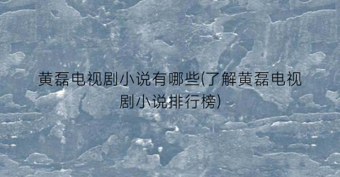 黄磊电视剧小说有哪些(了解黄磊电视剧小说排行榜)
