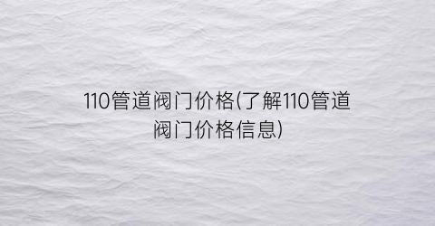 110管道阀门价格(了解110管道阀门价格信息)