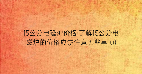 15公分电磁炉价格(了解15公分电磁炉的价格应该注意哪些事项)