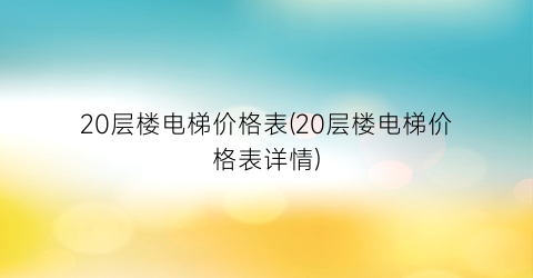 20层楼电梯价格表(20层楼电梯价格表详情)