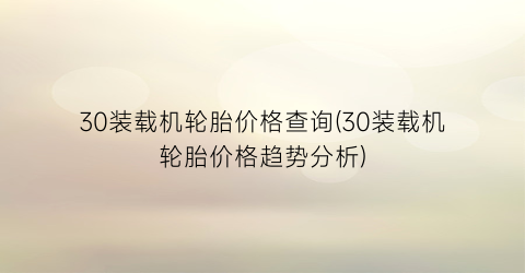 30装载机轮胎价格查询(30装载机轮胎价格趋势分析)