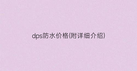dps防水价格(附详细介绍)