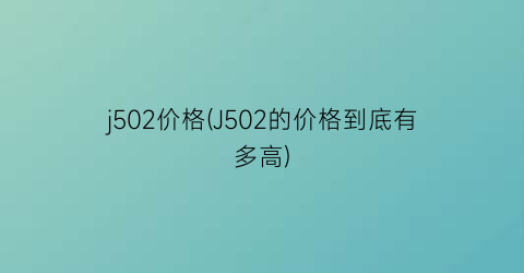 j502价格(J502的价格到底有多高)