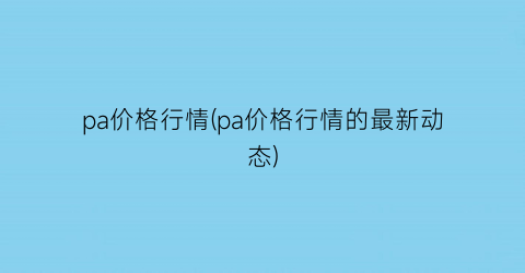 pa价格行情(pa价格行情的最新动态)