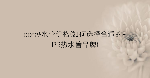 ppr热水管价格(如何选择合适的PPR热水管品牌)
