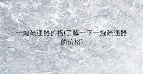 “一炮疏通器价格(了解一下一炮疏通器的价格)