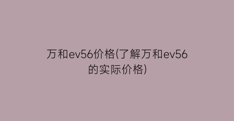 万和ev56价格(了解万和ev56的实际价格)