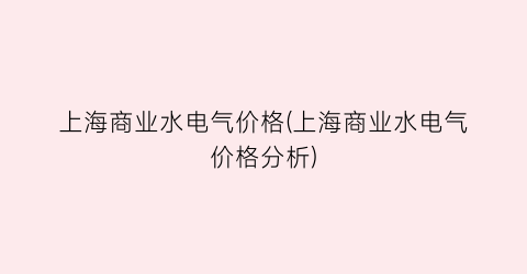 上海商业水电气价格(上海商业水电气价格分析)