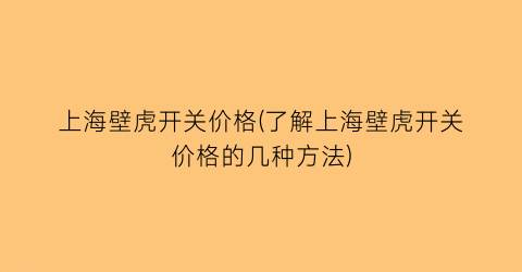 上海壁虎开关价格(了解上海壁虎开关价格的几种方法)
