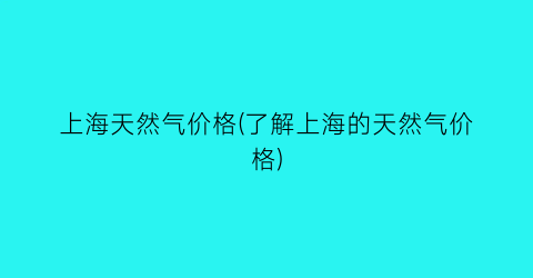 上海天然气价格(了解上海的天然气价格)