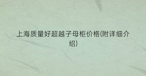 上海质量好超越子母柜价格(附详细介绍)