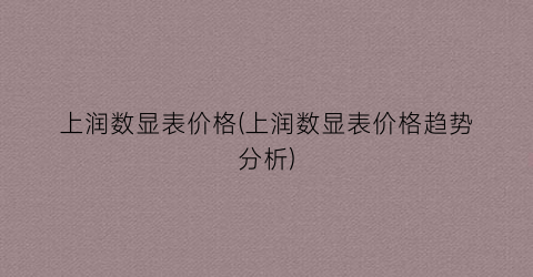 上润数显表价格(上润数显表价格趋势分析)