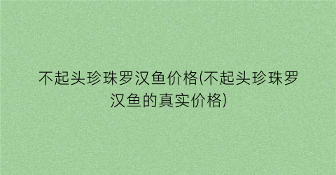 不起头珍珠罗汉鱼价格(不起头珍珠罗汉鱼的真实价格)