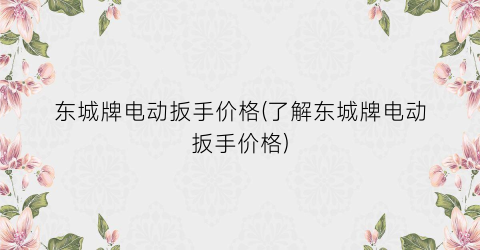 东城牌电动扳手价格(了解东城牌电动扳手价格)