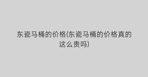 东瓷马桶的价格(东瓷马桶的价格真的这么贵吗)
