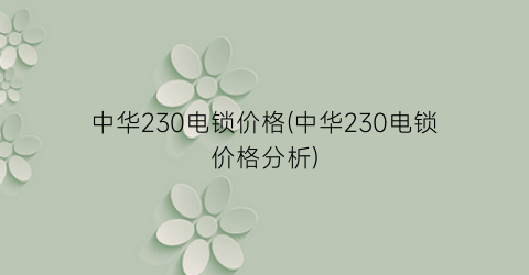 中华230电锁价格(中华230电锁价格分析)