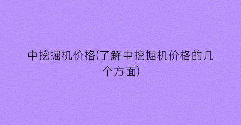 “中挖掘机价格(了解中挖掘机价格的几个方面)