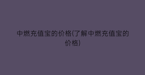 中燃充值宝的价格(了解中燃充值宝的价格)