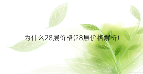 为什么28层价格(28层价格解析)