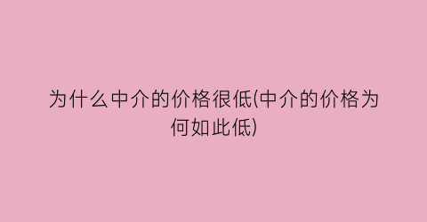 “为什么中介的价格很低(中介的价格为何如此低)