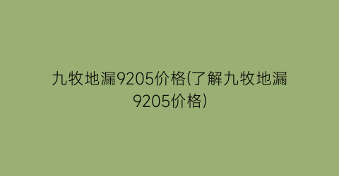 九牧地漏9205价格(了解九牧地漏9205价格)