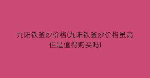 九阳铁釜炒价格(九阳铁釜炒价格虽高但是值得购买吗)