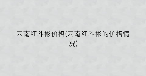 云南红斗彬价格(云南红斗彬的价格情况)