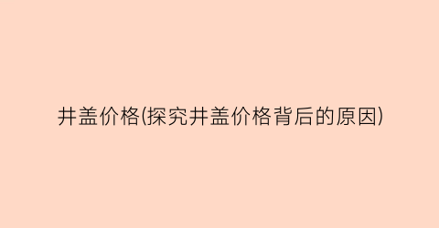 井盖价格(探究井盖价格背后的原因)