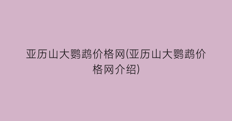 亚历山大鹦鹉价格网(亚历山大鹦鹉价格网介绍)
