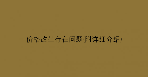 价格改革存在问题(附详细介绍)
