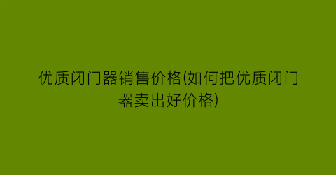 优质闭门器销售价格(如何把优质闭门器卖出好价格)