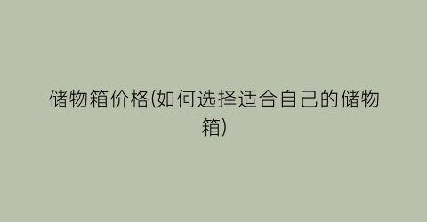 储物箱价格(如何选择适合自己的储物箱)