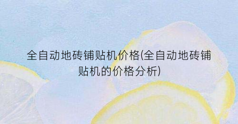全自动地砖铺贴机价格(全自动地砖铺贴机的价格分析)