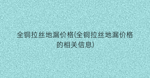 全铜拉丝地漏价格(全铜拉丝地漏价格的相关信息)