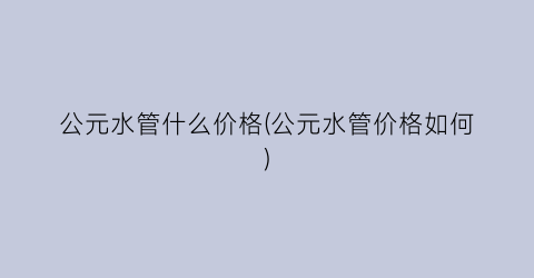 “公元水管什么价格(公元水管价格如何)