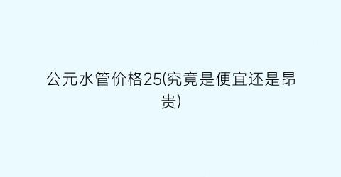 公元水管价格25(究竟是便宜还是昂贵)
